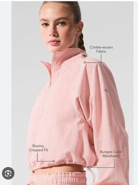 Alo Yoga Cropped 1/4 Zip Alumni Pullover Pink Quartz Size S